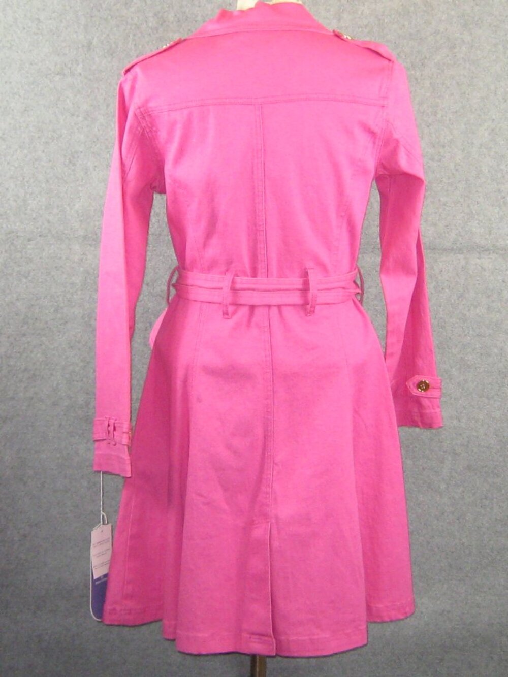 DG2 Diane Gilman Denim Trench Jacket Coat XS Pink - Picture 3 of 4